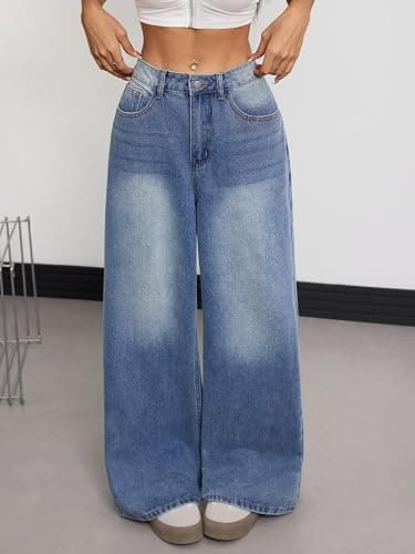 OYICAI Womens Baggy Jeans Wide Leg Denim Pants Y2k 90s Vintage Hip Hop Loose Long Trousers Streetwear thumbnail 2
