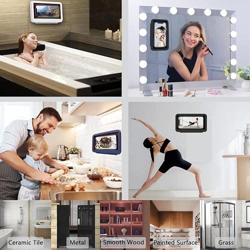 Shower Phone Holder Waterproof - Anti Fog High Sensitivity Touch Screen, 360°Rotation Wall Mount Shower Case for Phone for Bathroom Wall Mirror Bathtub Kitchen, Compatible with Under 7 Inch(Black) thumbnail 6
