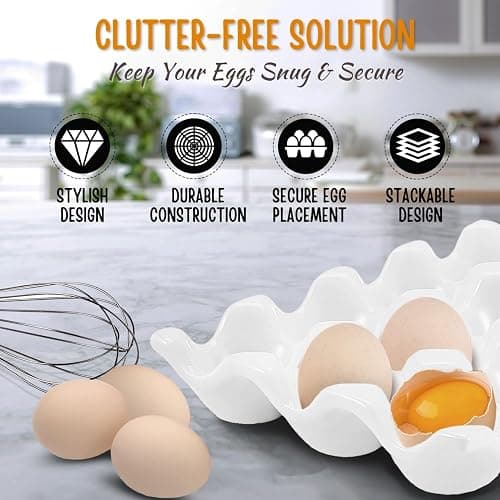 Flexzion 12 + 6 Cups Ceramic Egg Holder for Fridge - 18 Porcelain Egg Tray Container Keeper Storage Organizer Decorative Serving Stand Serveware for Refrigerator Countertop Display Kitchen (White) thumbnail 5
