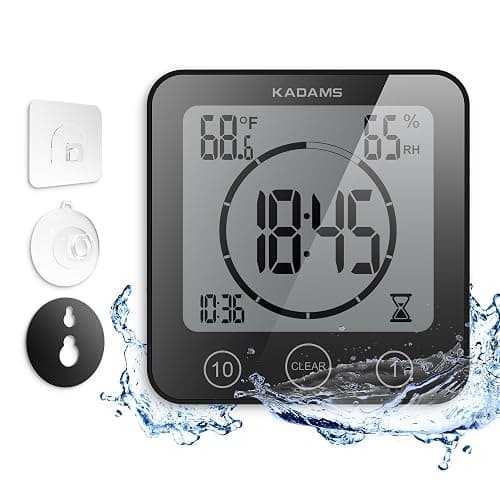 KADAMS Shower Clock Waterproof Bathroom Timer – Digital Wall Clock with Countdown, Magnetic Kitchen Clock with Temperature & Humidity, Suction Cup for Kids Shower Spa Sauna Cook Bath (Black) thumbnail 9
