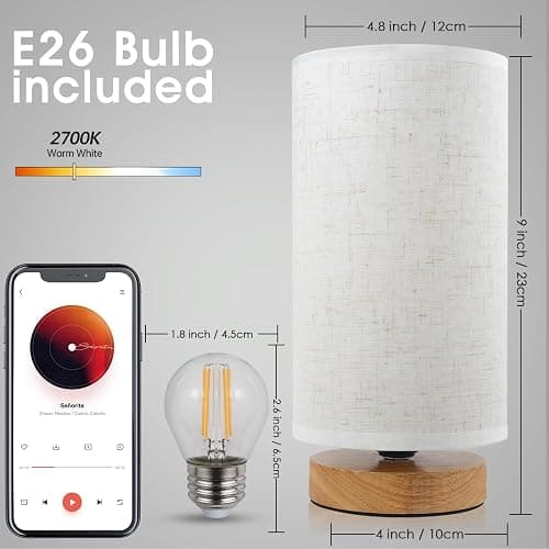 Small Bedside Night Table Lamp for Bedroom, Minimalist Nightstand Lamp with Round Fabric Linen Shade, Study Reading Desk Lamp for Kids Room, Living Room, College Dorm, Home, Office thumbnail 6
