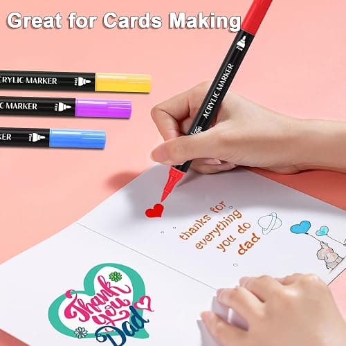 Artugn 24 Colors Acrylic Paint Pens, Dual Tip Pens With Fine Tip and Brush Tip for Rock Painting, Ceramic, Wood, Plastic, Calligraphy, Scrapbooking, Brush Lettering, Card Making, DIY Crafts thumbnail 7