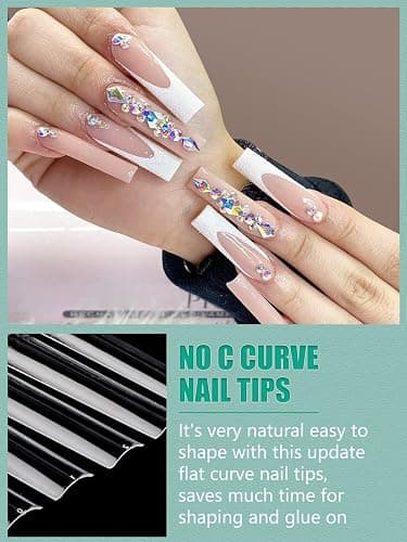 504 PCS No C Curve Clear Nail Tips for Acrylic Nails Professional, 3XL Extra Long, 12 Sizes Half Cover Straight Tapered Square French Fake Nail Tips for Nail Salons Home DIY thumbnail 3