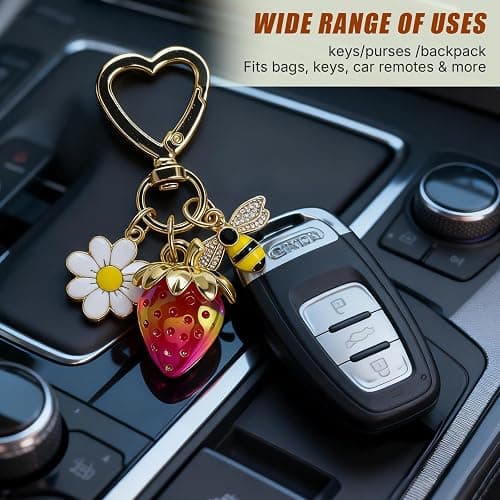 SIGZKK Cute Cherry Strawberry bag charms keychain purse accessories charm for women handbags Kawaii Flower Car Key Chain thumbnail 4