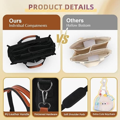 BECOJADDE Canvas Tote Bag Purse for Women with Zipper Closure, Individual Compartments & Bottom Support thumbnail 5
