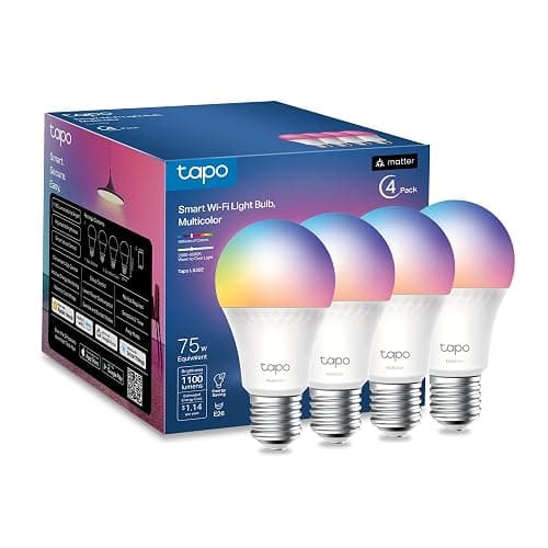 Tapo TP-Link Smart Light Bulbs, 1100 Lumens High Brightness (75W Equivalent), Matter-Certified, 16M Colors WiFi Light Bulb, Dimmable, Works w/Siri, Alexa & Google Home, A19 E26, L535E(4-Pack) - Image 1
