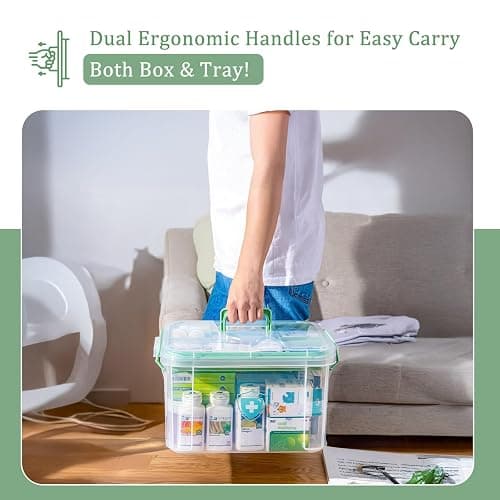 ANYPROLUS 15QT Clear Medicine Organizer Box with Handle, Plastic Medicine Container with Tray First Aid Box Empty, Thickened Medicine Storage Organizer Multipurpose Medication Organizer Storage thumbnail 4