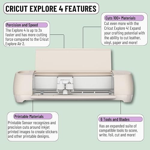 Cricut Explore 4 Machine with Vinyl and Iron-On Bundle - Beginner Friendly Craft Cutting Machine with Essential Materials, HTV and Adhesive Vinyl Variety Pack- DIY Decor Projects, Apparel and Decals thumbnail 2