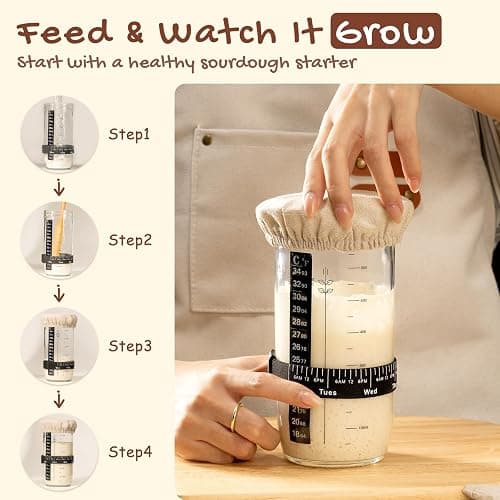 Astercook Sourdough Starter Kit with Round & Oval Banneton Bread Proofing Basket, Starter Jar, Dough Whisk, Scrapers, Stencils, Complete Sourdough Bread Baking Supplies, Fathers Day Gift for Men thumbnail 4