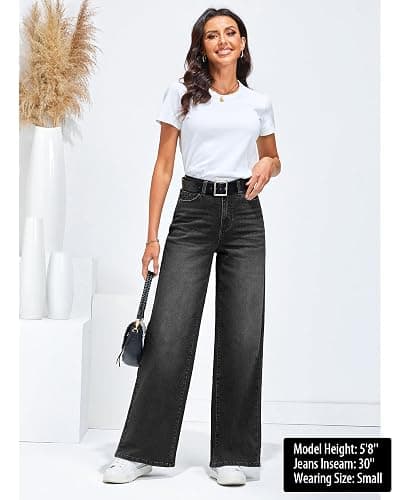 GRAPENT Wide Leg Jeans for Women Trendy High Waisted Stretchy Denim Pants 90s Baggy Jeans Trouser Jeans with Pockets thumbnail 3