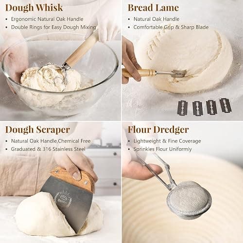BAVIFY Sourdough Starter Kit, Banneton Bread Proofing Baskets Set | Complete Sourdough Bread Baking Supplies, Beginner Friendly, 9 in Round and 10 in Oval Rattan Banneton & 24 oz Starter Jar thumbnail 5