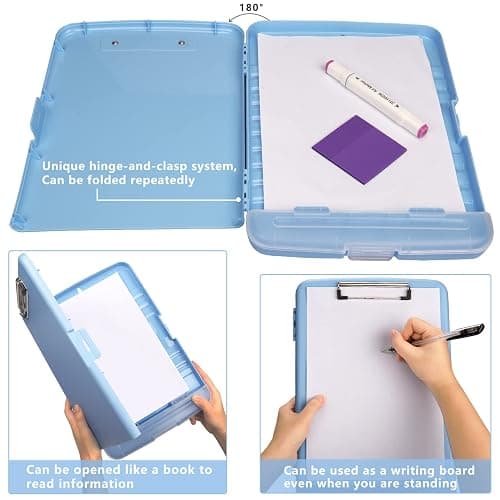 Clipboard with Storage, A4 Binder Nursing Clipboards with Pen Holder, Heavy Duty Storage Clipboard with Low Profile Clip, Clipboards Folder Side-Opening, Smooth Writing Clip Board (Lake Blue) thumbnail 6