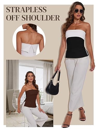 Strapless Tube Tops for Women Backless Going Out Bandeau Top Sexy Trendy Off Shoulder Side Split Summer Bustier Tops thumbnail 6