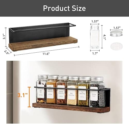 KitHero Magnetic Spice Rack with 24 Jars, 216 Labels, 1 Steel Funnel for Refrigerator，Microwave Oven - Full Set of Spice Organizer thumbnail 2