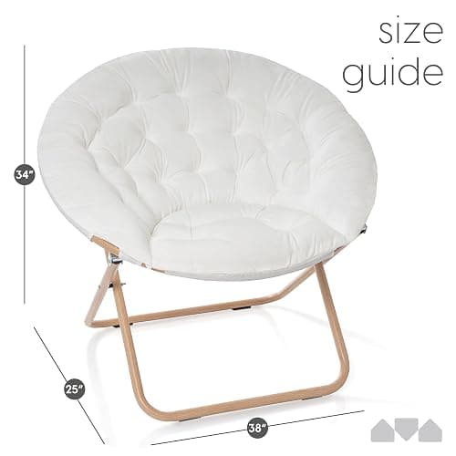 Milliard Cozy Chair/Velour Saucer Accent Chair for Bedroom/X-Large (White/Wood-Tone) thumbnail 3