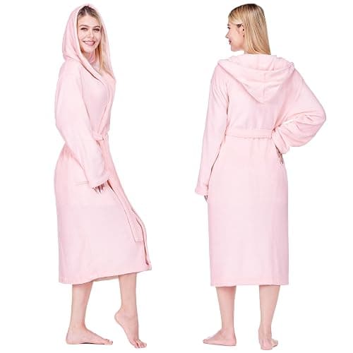 PAVILIA Women Robe with Hood, Fleece Fluffy Soft Long Hooded Robe, Plush Fuzzy Cozy Warm Bathrobe Shower Spa thumbnail 2