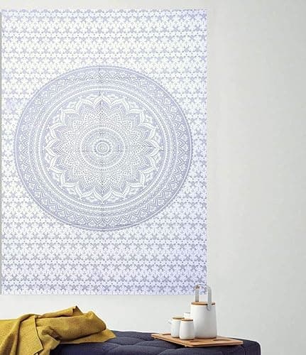 Popular Handicrafts Hippie Mandala Ombre Tapestry Wall Hanging - Maditation Silver Gypsy Bohemian Hippy Psychedelic Dorm Room Decor Poster 30 x 40 Inch thumbnail 2