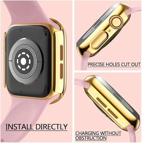 HANKN 42mm Hard Plated Case for Apple Watch Series 11 10 42mm Tempered Glass Screen Protector Case, Full Coverage Ultra-thin Shockproof Bumper Iwatch Cover (Gold, 42 mm) thumbnail 4