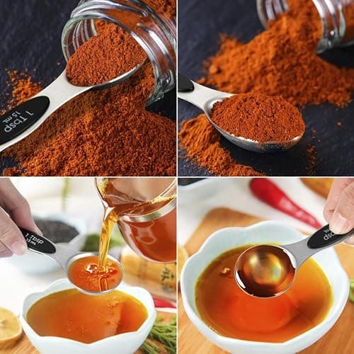 KELOFKO 16 Pieces Measuring Cups and Magnetic Measuring Spoons Set Stainless Steel,8 Measure Cups with Silicone Handle and 7 Double Sided Magnetic Measure Spoons & 1 Leveler thumbnail 5