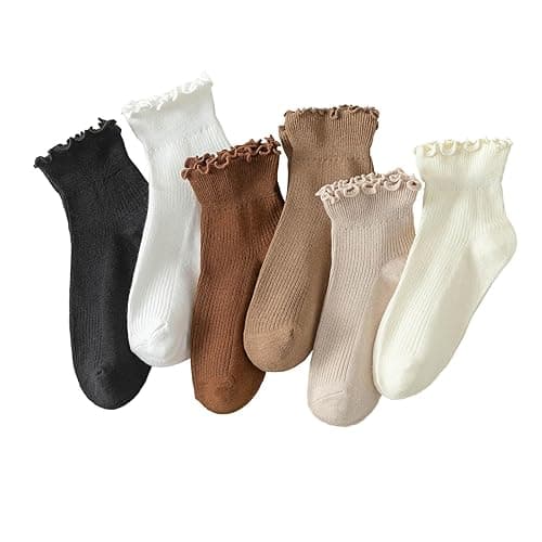 Hstyle 6 Pairs of Ruffle Socks Women, Cute Ruffle Ankle Socks - Image 1