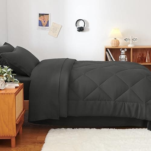CozyLux Twin XL Comforter Set Dark Grey - 5 Pieces Twin Extra Long Bed in a Bag for College Dorm, All Season Bedding Set for Girls and Boys, Soft Bed Set with Comforter, Sheets, Pillowcase & Sham thumbnail 7