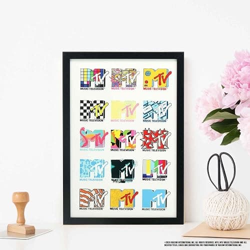 MTV Logo Colorful Collage Framed Wood Wall Decor - Retro MTV Wall Art for Office, Teen Room or Music Room thumbnail 2