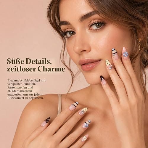 Press On Nails Almond French Tip Y2K Nägel zum Aufkleben Sommer 24 Stk thumbnail 5