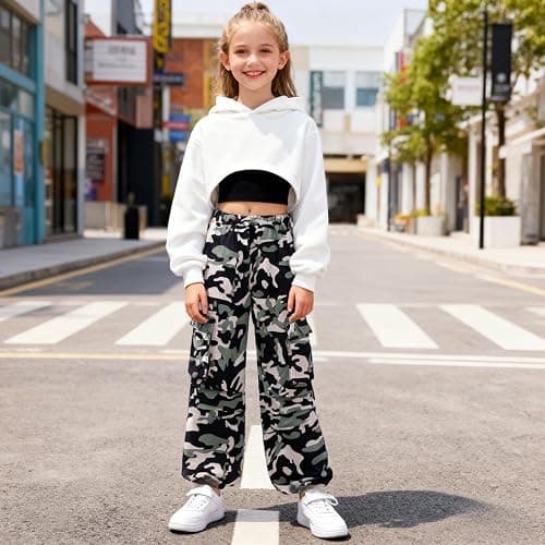 Voxikodex Girls Cute Clothes 3 Piece Cropped Hoodie + Cami Top + Cargo Pants Winter Spring Outfits for Teen Girls Size 7-14Y thumbnail 4