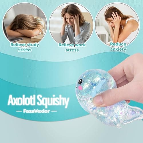 FazaVexior Lying Axolotl Squishy Toy - 1 Pcs Glitter Slow Rising Squeeze Toy, Maltose Filled TPR Stress Relief Fidget Toy, Cute Transparent Handheld Desk Pet Sensory Toy, Age 3+ (Blue) thumbnail 3