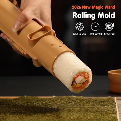 Delamu Sushi Making Kit 27 in 1 [Parent-Child] Sushi Kit, for Beginners/Pros Sushi Makers, with Bamboo Sushi Mats, Sushi Bazooka, Onigiri Mold, Rice Paddle, Sushi Knife, Guide Book & More thumbnail 4