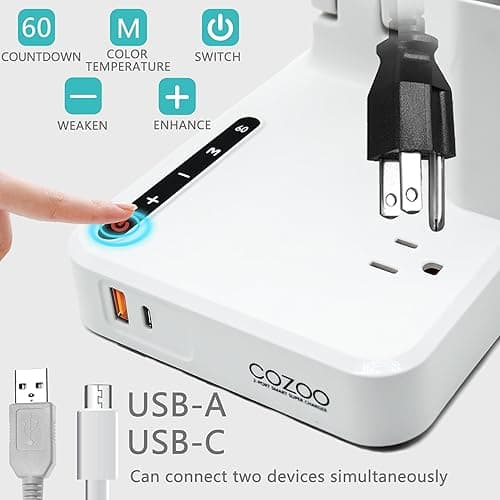 COZOO LED Desk Lamp with 2 USB Charging Ports,Type C Port,1 AC Outlet,2 Pen Holders,3 Color Temperature 3 Brightness Level,Touch/Memory/Timer,10W Eye Protection Foldable Reading Light,Study Lamp-White - White 2.0 with pen holders thumbnail 3