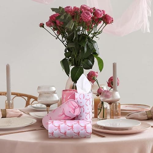 Yoande 4 Pack Car Tissue Holder with Facial Tissues Travel Tissue Tubes Box Round Cylinder Container for Car Cup Holder Home Bathroom Office Wedding Gifts Decor(Pink Bow) thumbnail 5