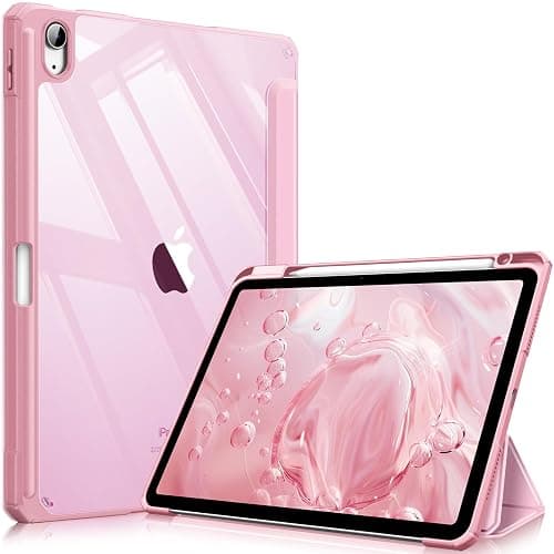 FINTIE Hybrid Case for iPad Air 11 Inch M3 (2025) / M2 (2024), iPad Air 5th / 4th Generation (2022/2020) - Shockproof Slim Clear Back Cover with Pencil Holder, Auto Wake/Sleep, Baby Pink - Image 1