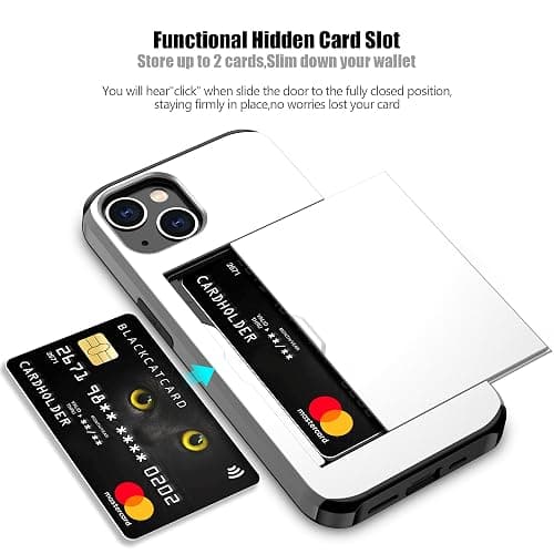 Nvollnoe for iPhone 13 Case with Card Holder Heavy Duty Protective Dual Layer Shockproof Hidden Card Slot Slim Wallet Case for iPhone 13 for Women&Men(White) thumbnail 2