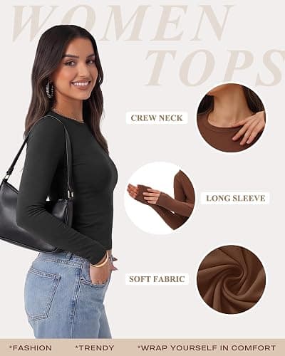 TNNZEET Long Sleeve Shirts for Women Fall Fashion Workout Crop Top Y2K 2026 | Slim Fitted Basic Tee,Soft Stretchy Underscrub,Workout & Business & Going Out,Daily Wear School Teacher Outfit,Winter Clothes thumbnail 3