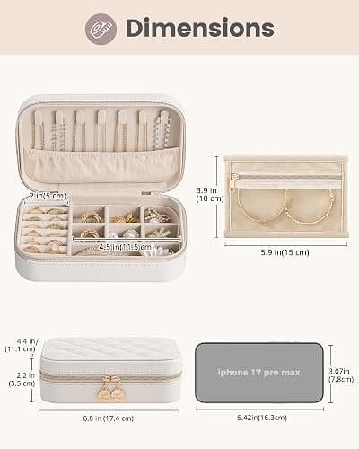 Lolalet Travel Jewelry Case for Women Girls, Travel Jewelry Organizer with Clear Storage Bag Small Portable Jewelry Box for Necklace Bracelet Earring Ring Valentines Bridesmaid Gifts -Medium/Beige thumbnail 3