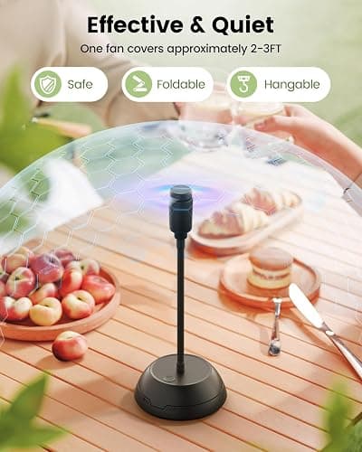 Edvision 4Pack Food Fan for Table, AA Battery Powered, Portable Fan with Flexible Gooseneck and Soft Blades, Soundless Table Fan for BBQ, Picnic, Party, Patio (Non-rechargeable,Black) thumbnail 5