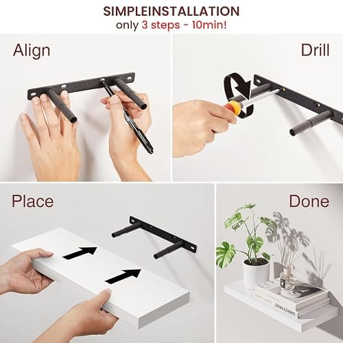 BAYKA White Floating Shelves 15.7in, Set of 3, Wall Mounted for Wall Decor | Easy Install, 22lbs Max Load, Hidden Bracket, Shelving for Bathroom Bedroom Kitchen Display Storage, Multi-Wall Compatible thumbnail 8