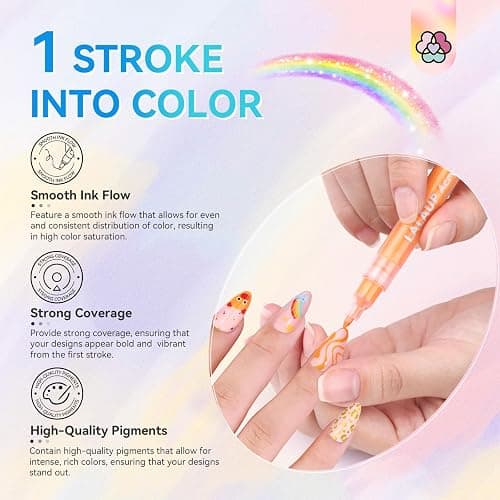 SAVILAND 12 Colors Nail Art Pens Set, 0.7mm Fine Tip Nail Polish Pens | 20s Quick Dry, No Smudging, Waterproof, Nail Art Markers for Painting Dots Liner Lettering & Design, Women Gift, Home DIY thumbnail 6