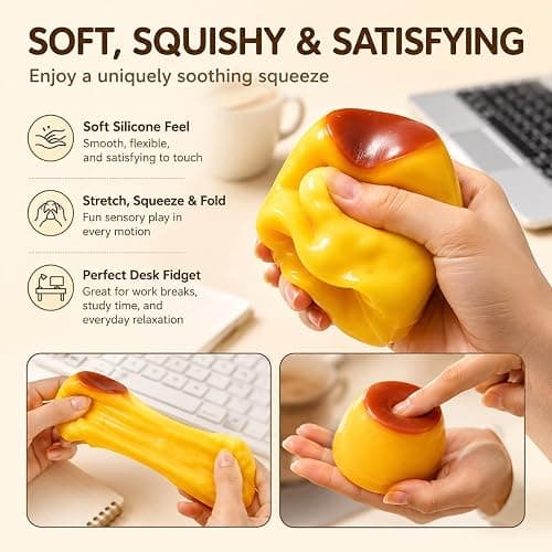 Caramel Pudding Squishy Stress Ball, Bead-Filled Non-Rebound Silicone Squeeze Ball, Pliable ASMR Desk Accessory with Dessert-Inspired Design for Office and Travel thumbnail 4