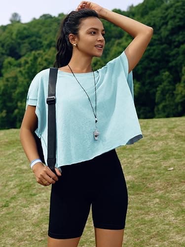 SENSERISE Womens Open Back Workout Tops Backless Short Sleeve Athletic Shirt Running Crop Top Gym Yoga Tee thumbnail 2