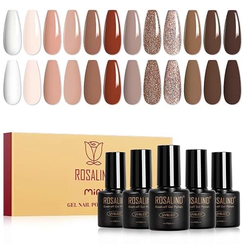 ROSALIND Nude Brown Gel Nail Polish Set, 12 Colors White Nude Brown Gel Polish Soak Off Classic Gel Polish Set for Nail Art Gift - Image 1