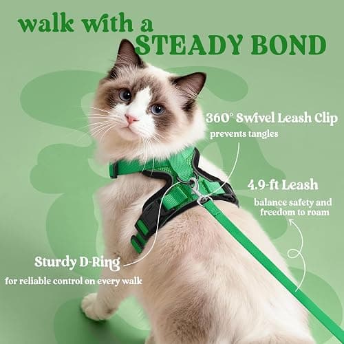 rabbitgoo Cat Harness and Leash for Walking, Escape Proof Soft Adjustable Vest Harnesses for Cats, Easy Control Breathable Reflective Strips Jacket, Grass Green,S thumbnail 5