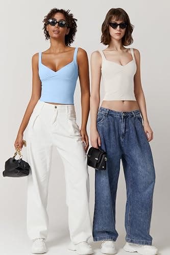 QINSEN Women's V Neck Tank Tops Double Lined Adjustable Strap Camisole Shirt thumbnail 7