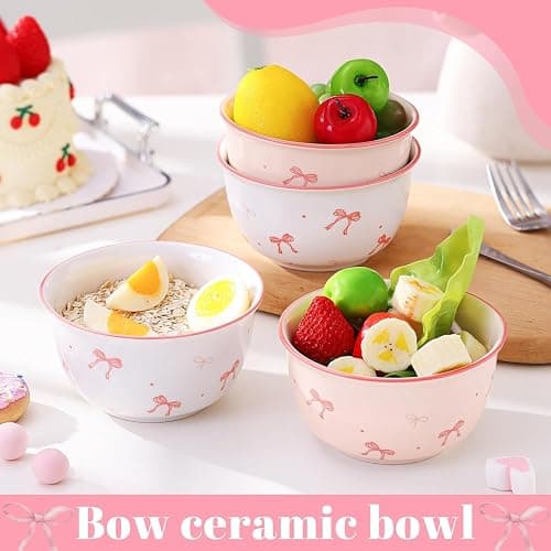 2 Piece Pink Bow Ceramic Bowl Set Underglaze High Color Ceramic Tableware Cute Soup Bowl College Style Dessert Pudding Fruit Salad Decoration Kitchen Decoration Pink White Bowl Couple Bowl Set Dormito thumbnail 10