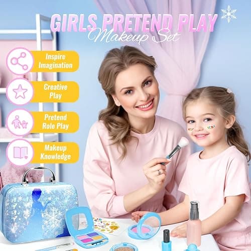 INNOCHEER Pretend Makeup for Toddlers, Fake Play Makeup for Little Girls, Frozen Toy Makeup Set for Girls, Birthday Christmas Princess Gifts Toddler Girl Toys Age 3 4 5 6 7 8 (Not Real Makeup) thumbnail 7