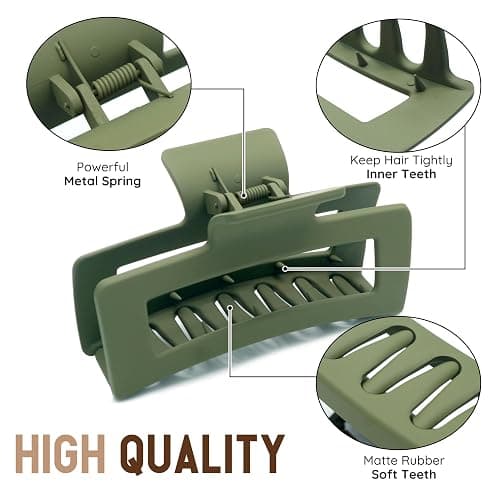 Qooocy Extra Large Claw Clips for Thick Hair and Long Hair, 2 Pack XXL Jumbo Claw Clips, Oversized Matte Non-slip Rectangle Hair Clips for Women, Big Strong Hold Jaw Clip, Jelly Beige & Green thumbnail 4