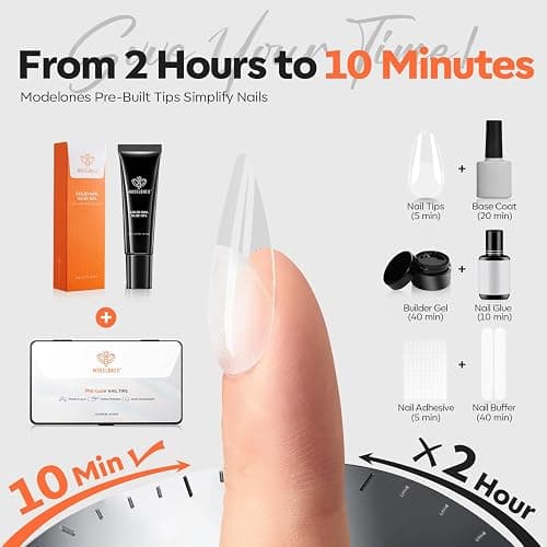 modelones Pro Luxe Instant Nail Apex Tips 15 Sizes, Medium Square Extension Gel Tips Pre-building & Pre-etched Thicker Strength Acrylic Fake Nails Full Cover 120 Pcs thumbnail 4