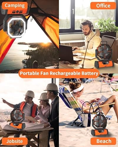 ADUST Camping Fan - 20000mAh Battery Powered Fan Battery Operated Rechargeable Portable Outdoor Tent Fans with Hanging Hook, Cordless, 4 Speeds, Remote Control - Orange thumbnail 8
