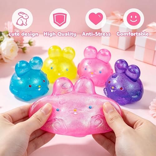 Stress Relief Glitter Bunny Squeeze Toy, Bunny Stress Ball- Anxiety Calming Sensory Fidget Toy, Soft Squishy Ball for ADHD Autism, Stresss Rabbit Squishy (Pink) thumbnail 3